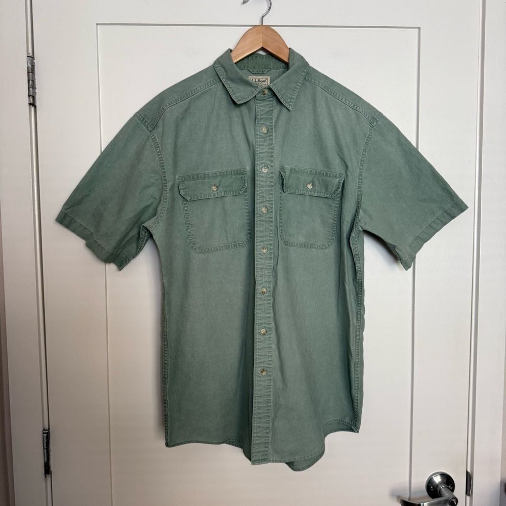 LL Bean Shirt Mens Sz M Tall Green Traditional Fit Short Sleeve Outdoor 270136